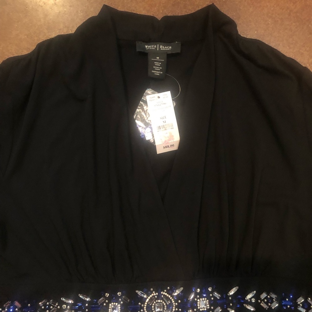 White House Black Market Black Long Sleeve Embellished Waist Blouse - Picture 3 of 9